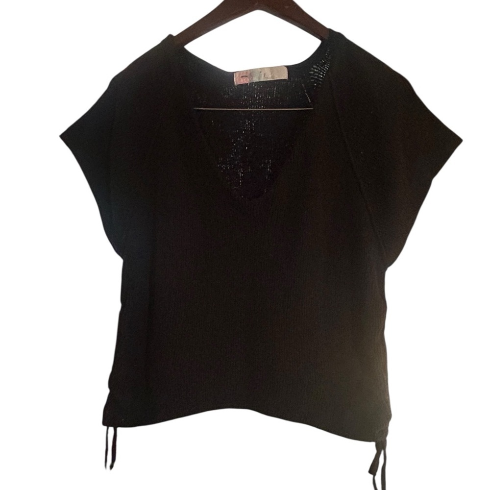Free People Beach Womens knit top sweater ribbed sinched ties at side small